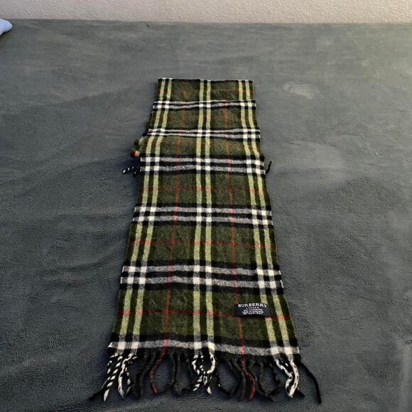 BURBERRY scarf 100% authentic green nova check London cashmere England pre owned - Picture 4 of 5